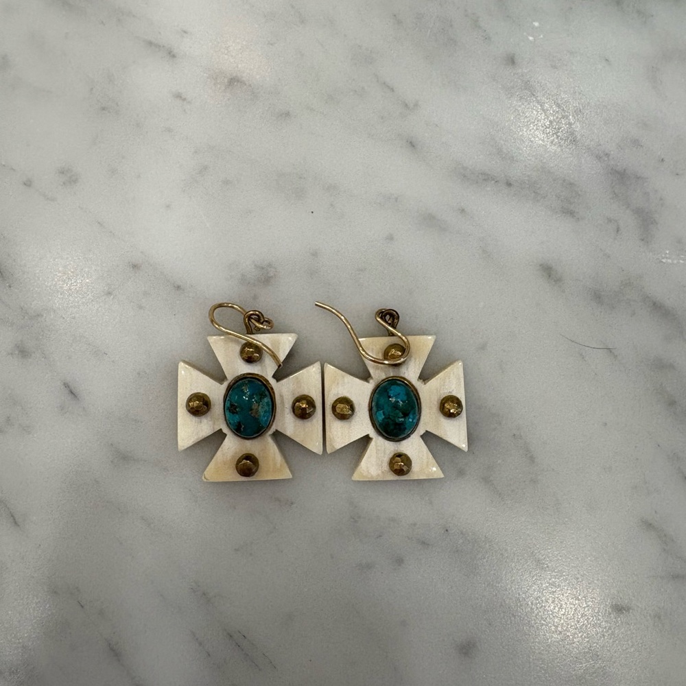 Ashley Pittman Light Horn Turquoise Cross Earrings